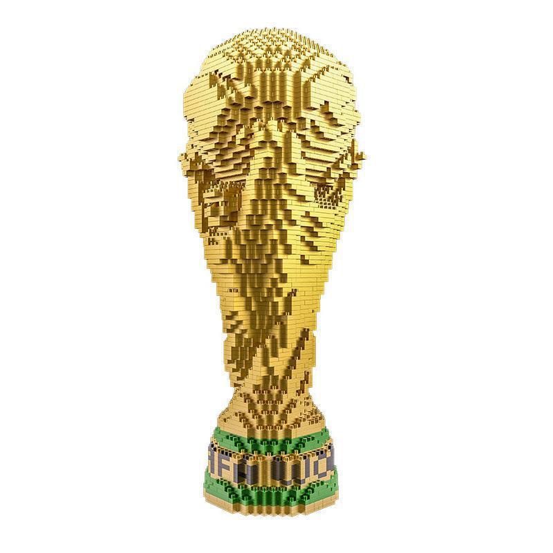 Block Building Golden Trophy Model Kit – DIY Pixel Brick Championship Cup Decor, Creative Desktop Display Gift for Sports Fans - 