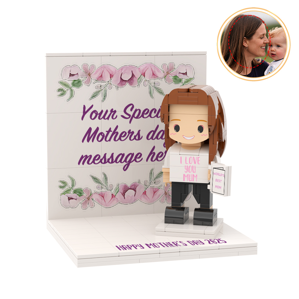 Mothers Day Photo Display with Personalised Brick Figure