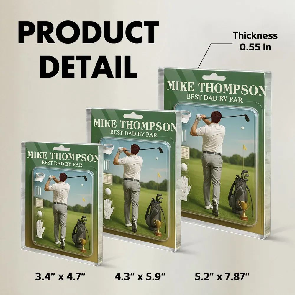 Personalized Acrylic Block Plaque Best Dad and Grandpa, Golf Lover, Realistic Figure Design