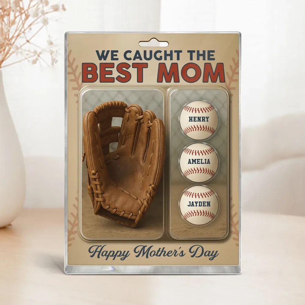 Personalized Acrylic Block Plaque We Caught the Best Dad & Grandpa' with Baseball and Glove Figures