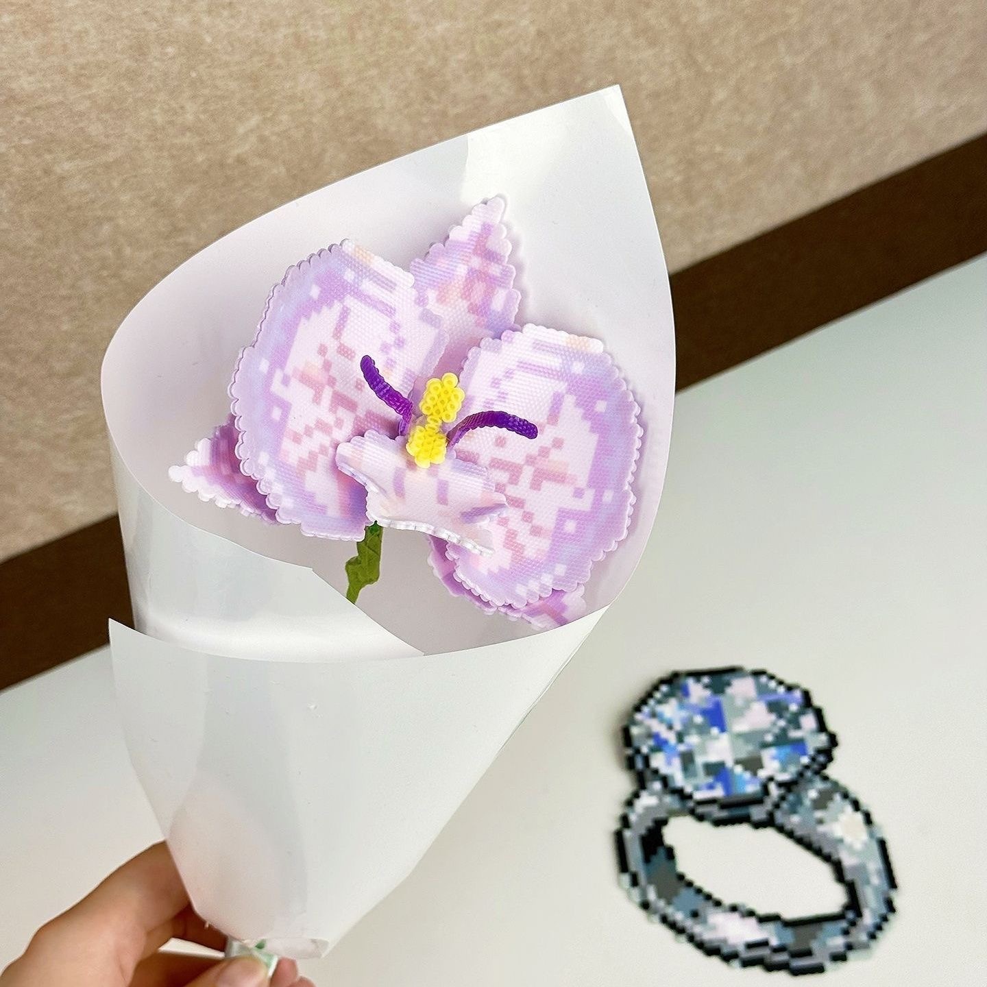 Pixel Bead Flower Bouquet – Handmade Forever Floral Gift for Her, Unique DIY Art Bouquet for Birthday, Anniversary & Mother’s Day