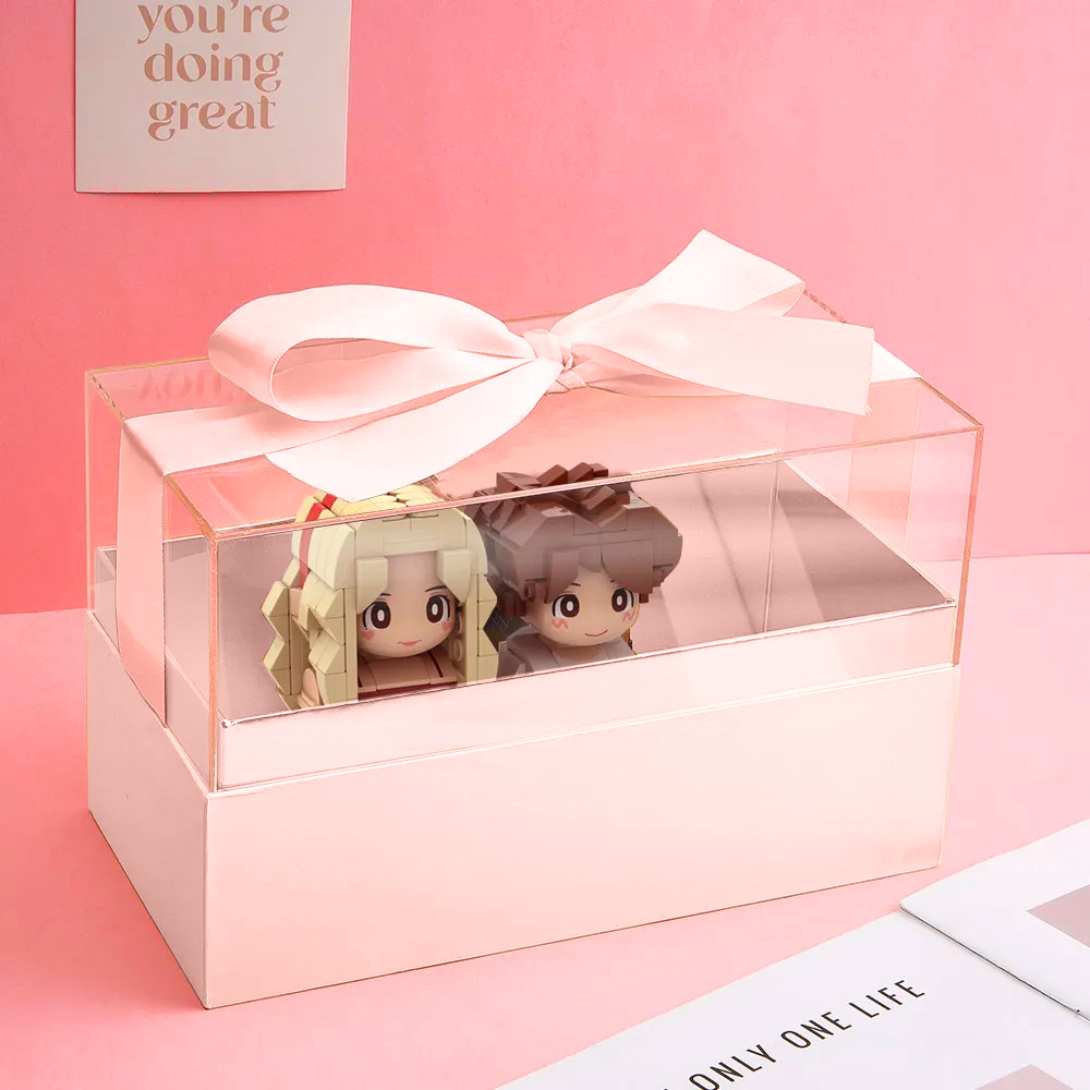 Custom Fully Body 2 People Custom Brick Figures with Gift Box Valentine's Day Gift