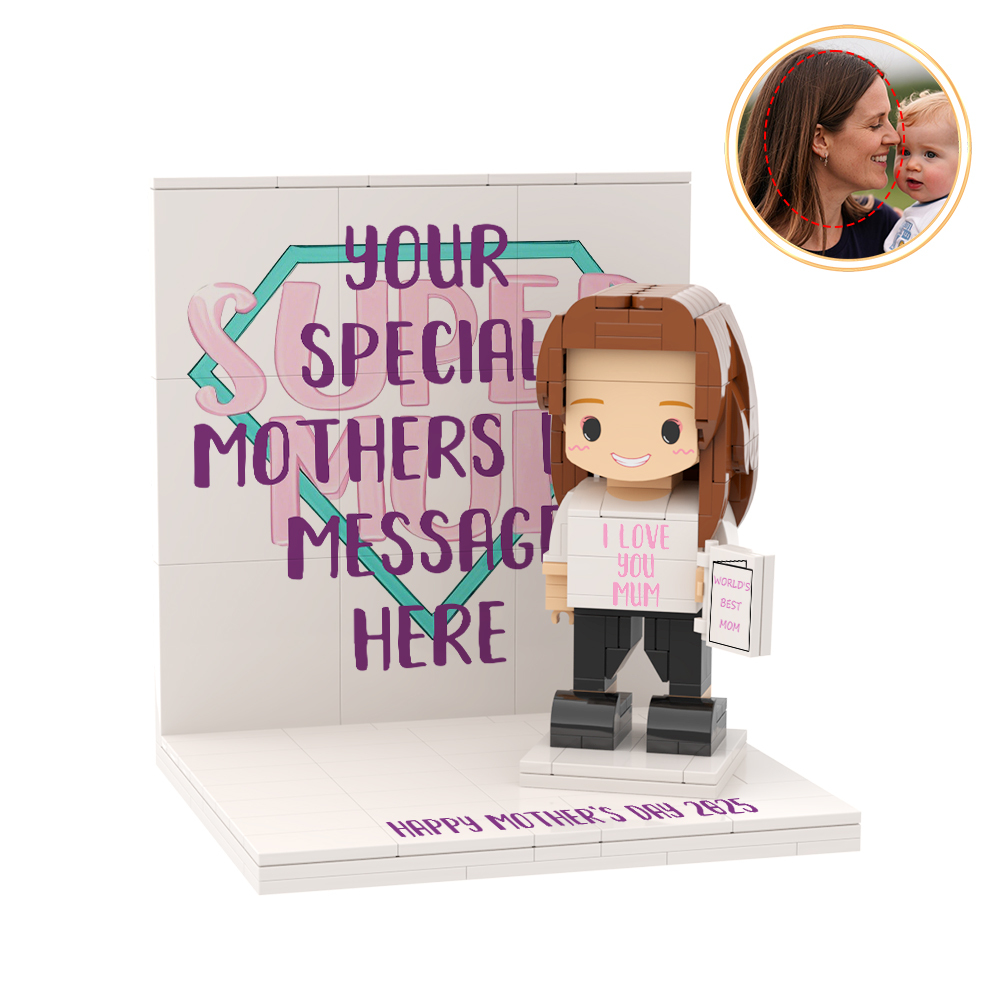 Mothers Day Photo Display with Personalised Brick Figure