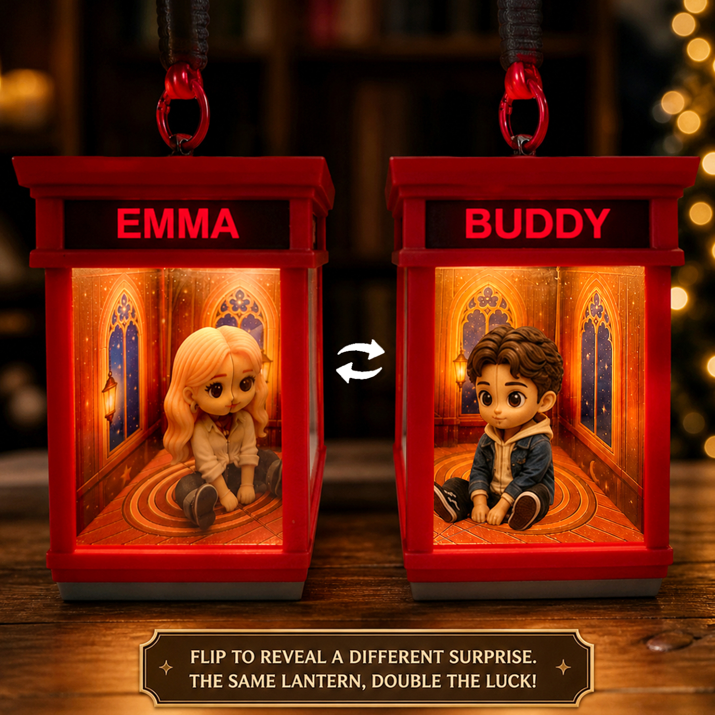 Custom Couple Photo Phone Booth Lantern – Personalized Double-Sided Gift for Couples & Christmas