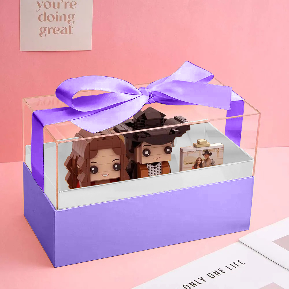 Custom Fully Body 2 People Custom Brick Figures with Gift Box Valentine's Day Gift