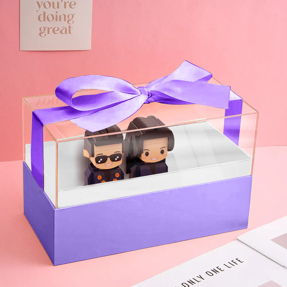 Custom Fully Body 2 People Custom Brick Figures with Gift Box Valentine's Day Gift