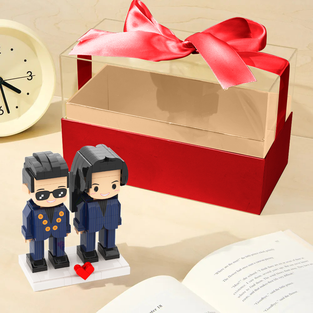 Custom Fully Body 2 People Custom Brick Figures with Gift Box Valentine's Day Gift