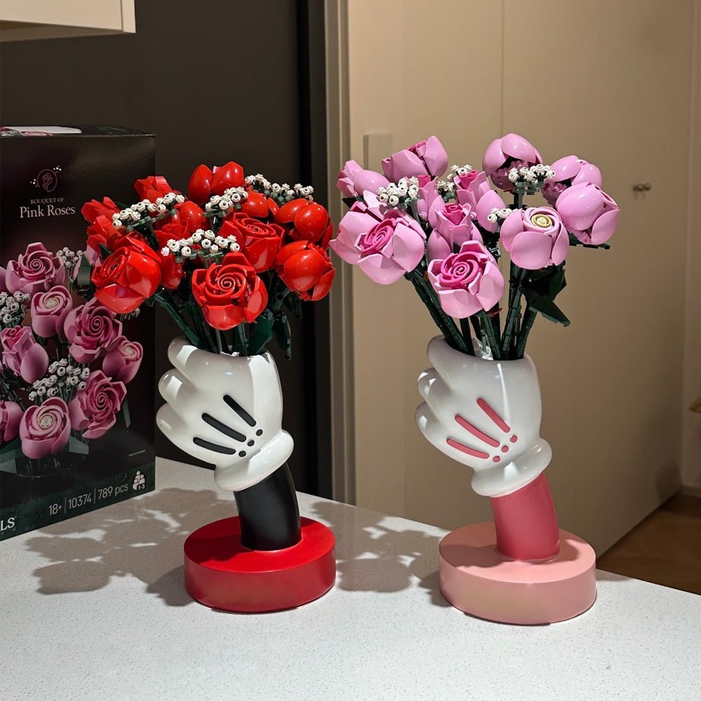 Cartoon Hand Rose Bouquet Building Blocks Creative Desk Decor & Romantic Gift For Couple - 