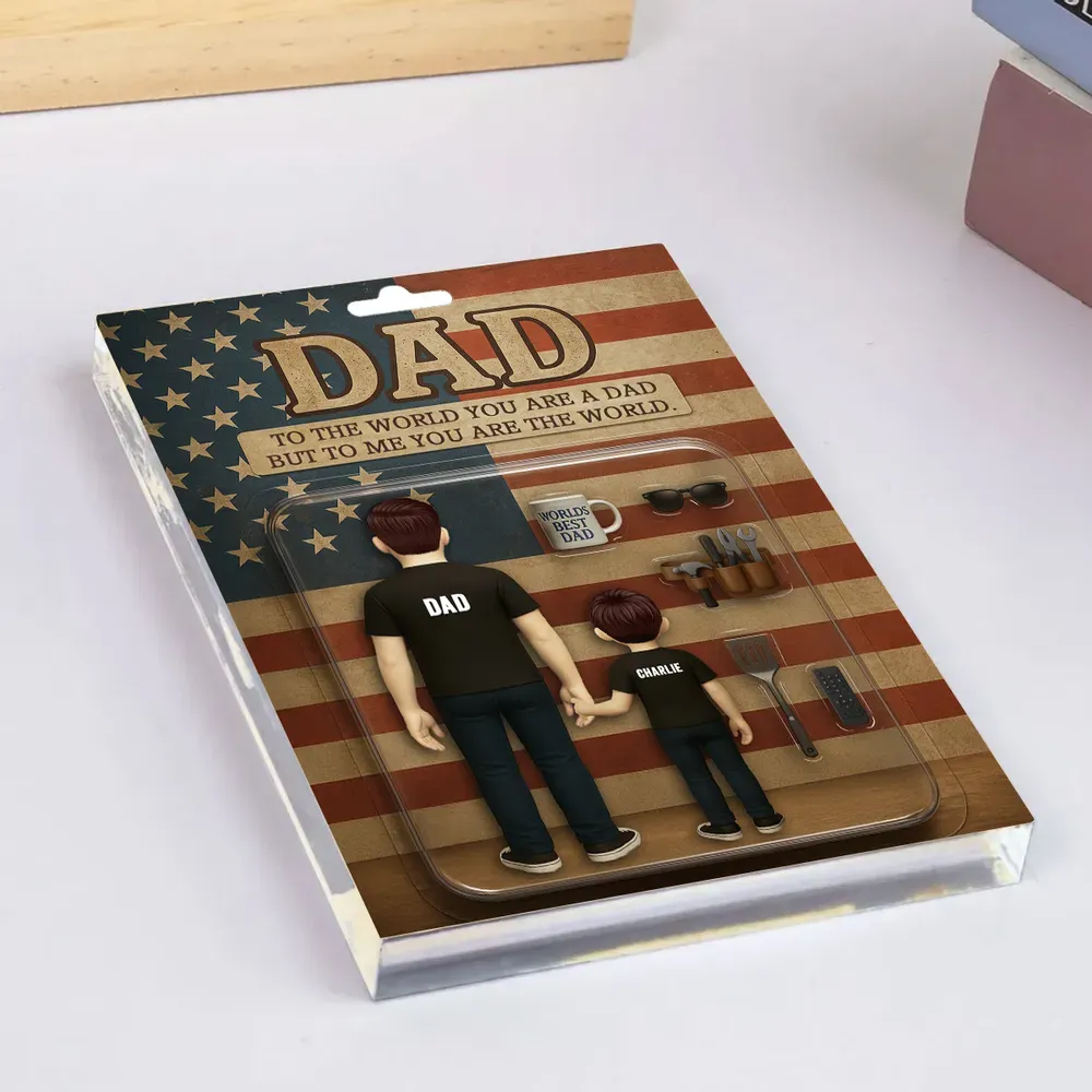Dad and Kids Back View Custom Figure Personalized Acrylic Block Plaque, Father's Day Gift for Dad or Husband