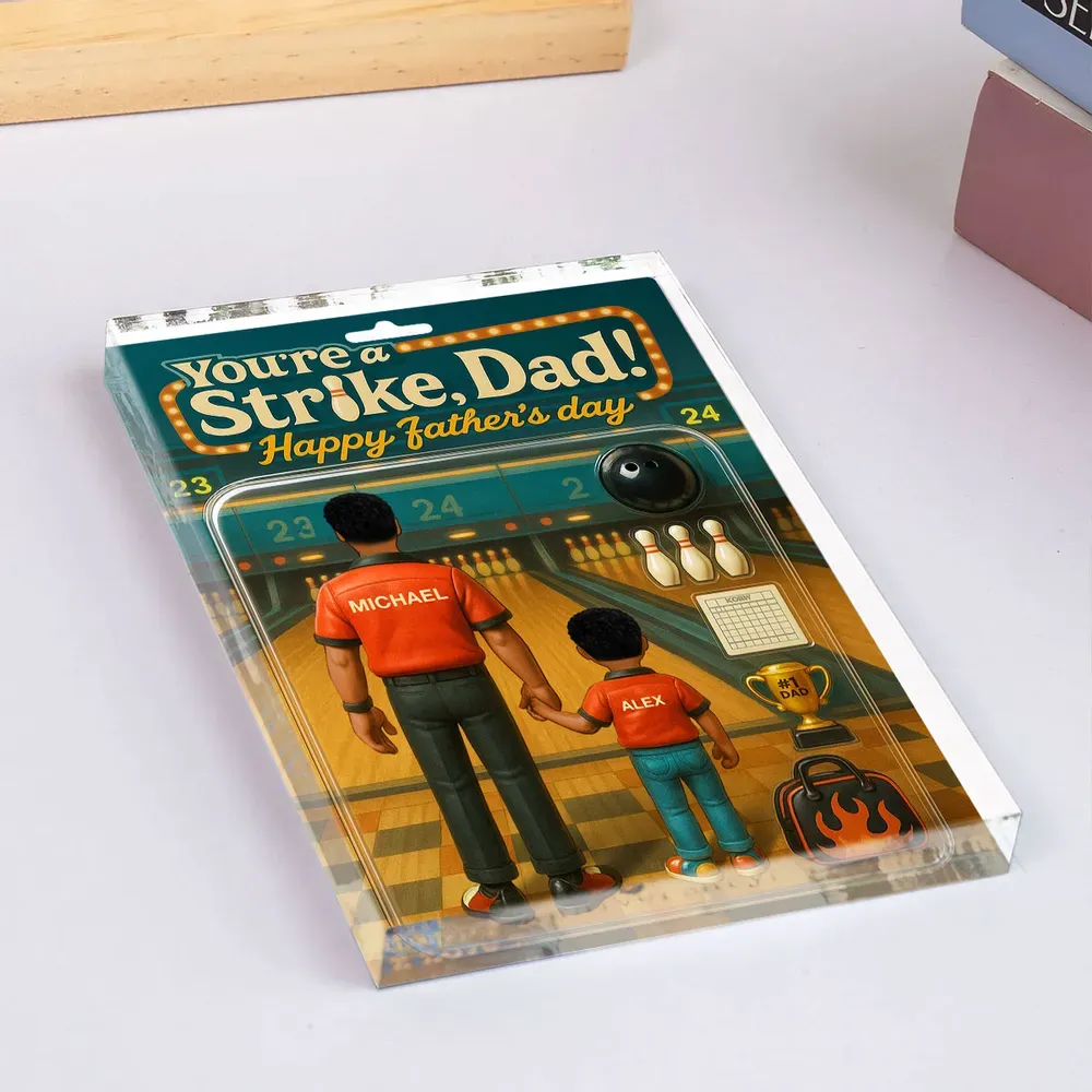 Strike! Custom Bowling Dad Acrylic Block Plaque – Personalized Father's Day Gift for Dad or Husband