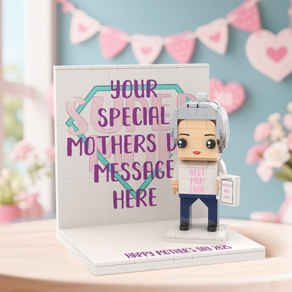 Mothers Day Photo Display with Personalised Brick Figure