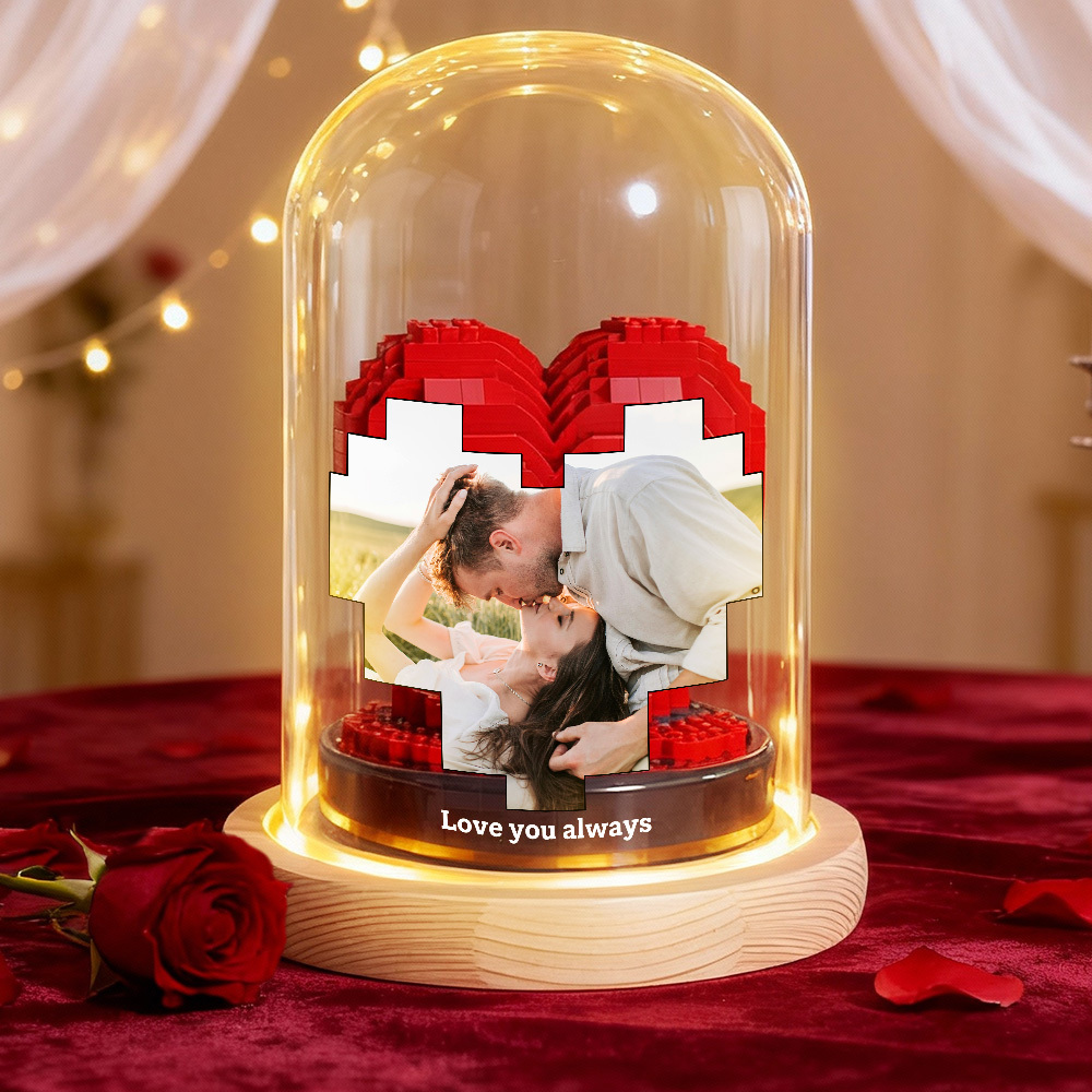 Custom Photo Love Building Block Night Ligh Toy Creative DIY Christmas Gift Assembling With Luminous Glass Cover, Gift For Sisters/Couples/Family