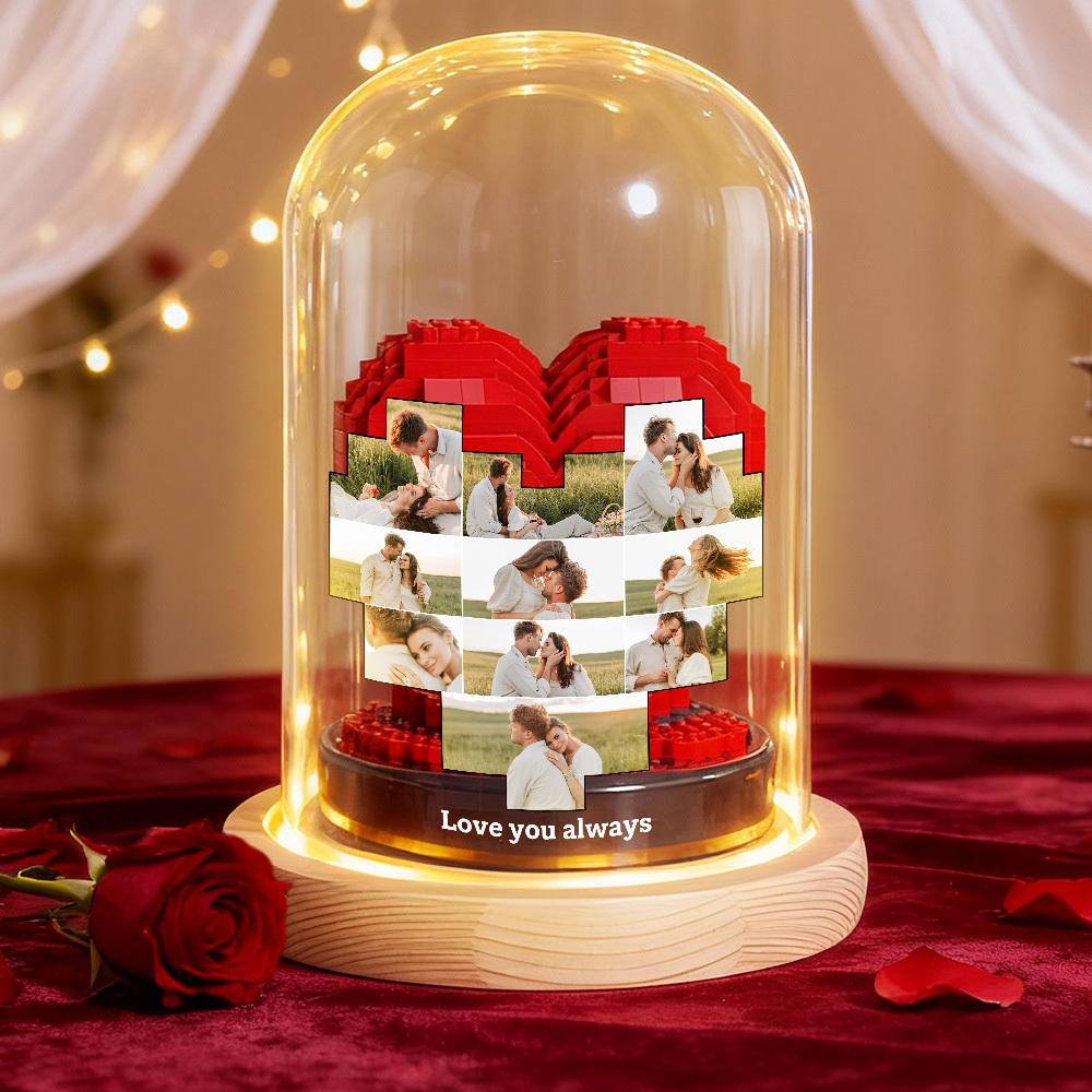 Custom Photo Love Building Block Night Ligh Toy Creative DIY Christmas Gift Assembling With Luminous Glass Cover, Gift For Sisters/Couples/Family
