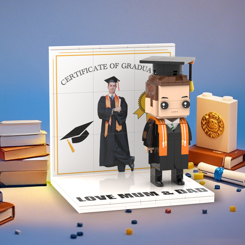 Custom Brick Figure Full Body Customizable 1 Person with Display Panel Graduation Gift 
