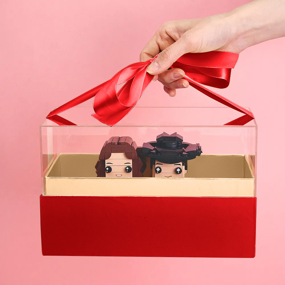Custom Fully Body 2 People Custom Brick Figures with Gift Box Valentine's Day Gift