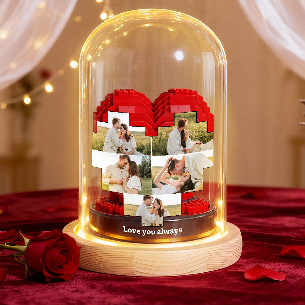 Custom Photo Love Building Block Night Ligh Toy Creative DIY Christmas Gift Assembling With Luminous Glass Cover, Gift For Sisters/Couples/Family