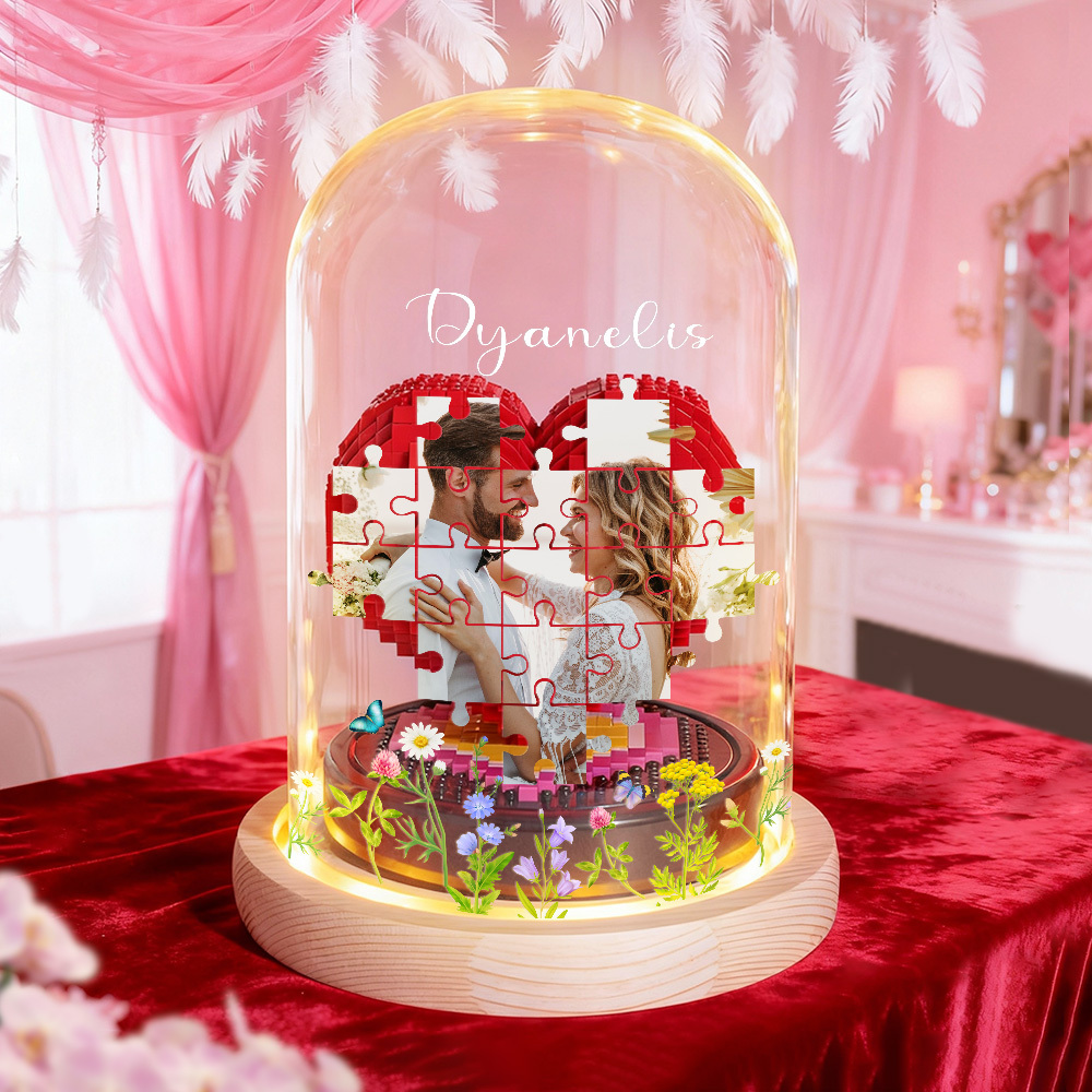 Custom Photo Love Building Block Night Ligh Toy Creative DIY Christmas Gift Assembling With Luminous Glass Cover, Gift For Sisters/Couples/Family