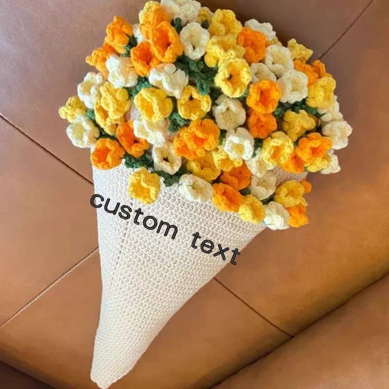 Custom Crochet Flower Bouquet Blanket Crocheted 3D Red Rose Bouquet Knitted Sofa Blanket Mother's Day Gift