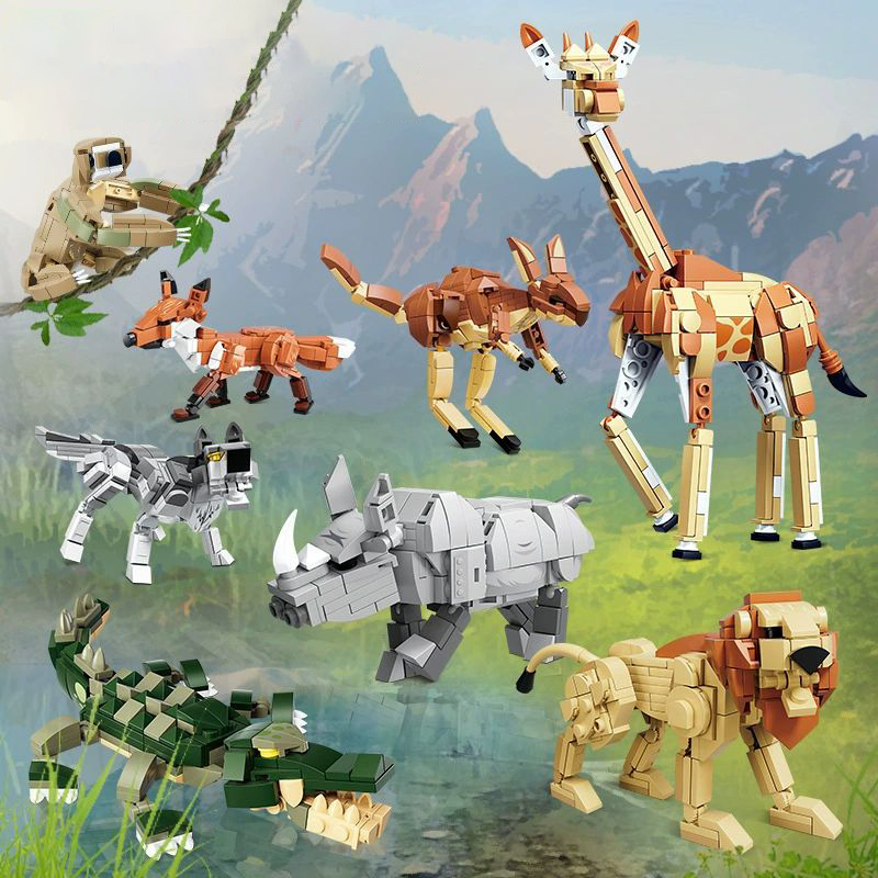 Wolf Action Figure Building Blocks Kit Animal Model Building Set Creative Collectible Bricks Toys for Kids - 