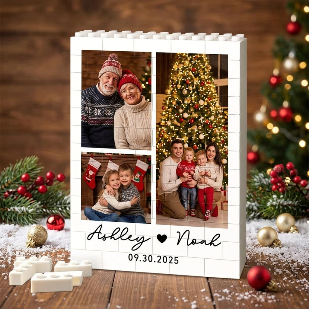 Custom Photo Brick Puzzle Frame - Personalized Christmas Gift for Couples & Family - 