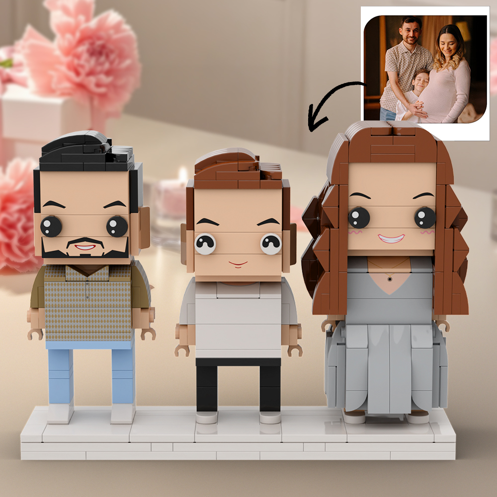 Full Body Customizable 3 People Custom Brick Figures Gift for a Family of three - 