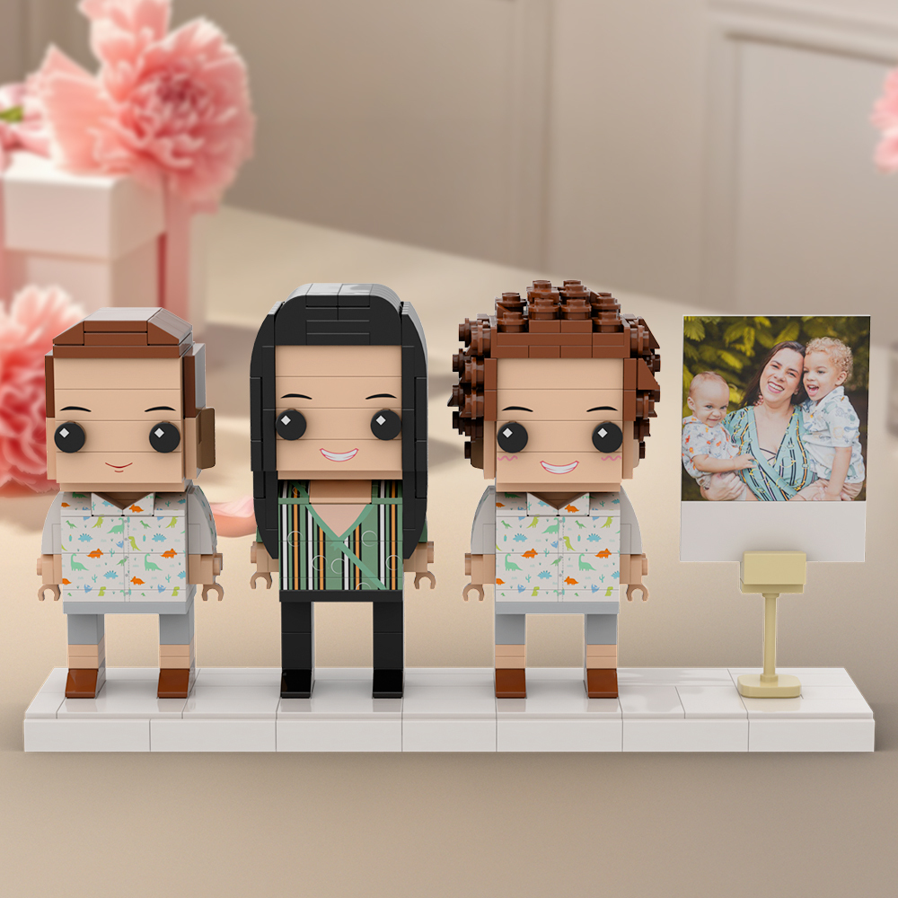 Gift for Mom Full Body Customizable 3 People Photo Frame Custom Brick Figures Perfect Gifts for Family - 