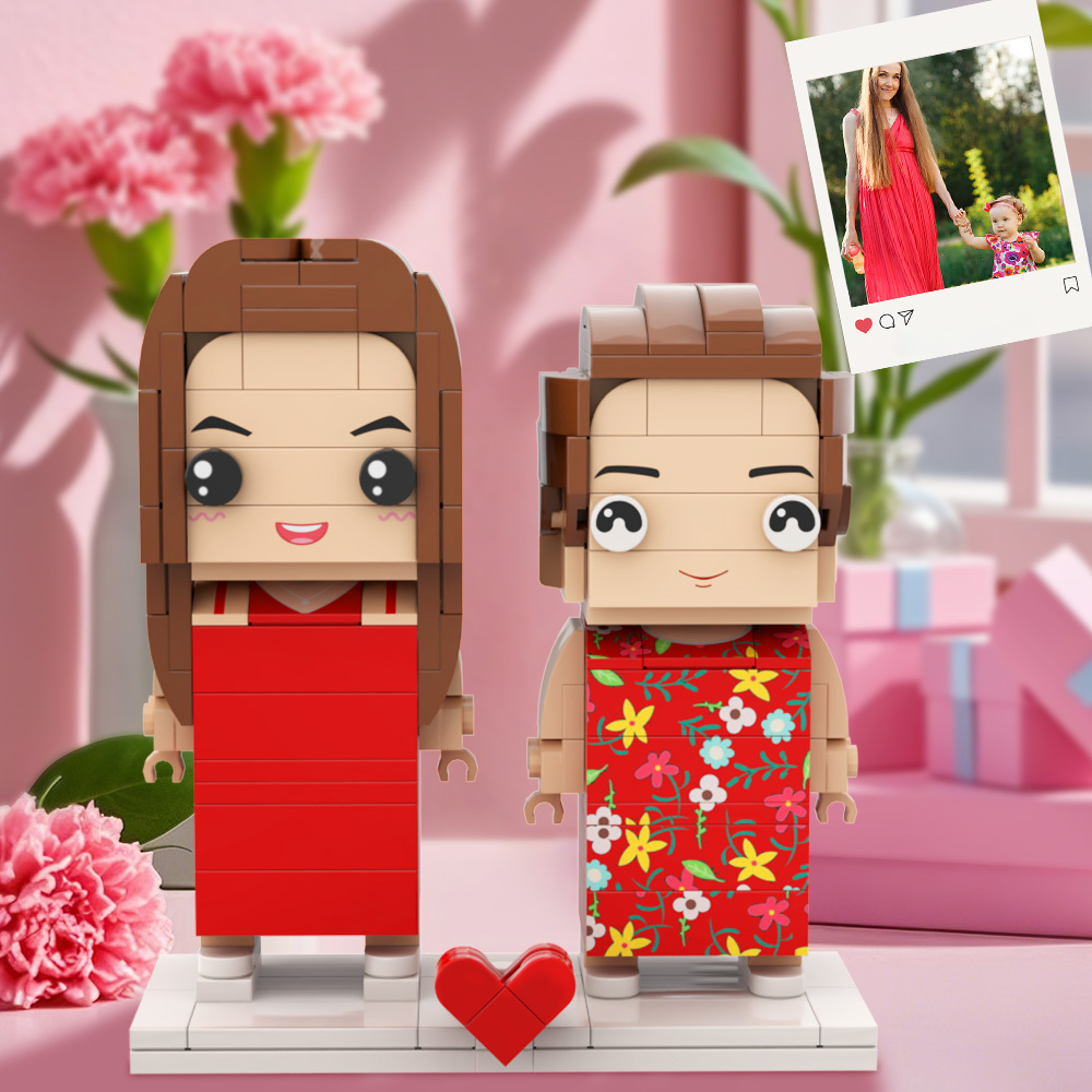 Custom Brick Figures Mom and Daughter Unique Gift Personalized Full Body 2 People