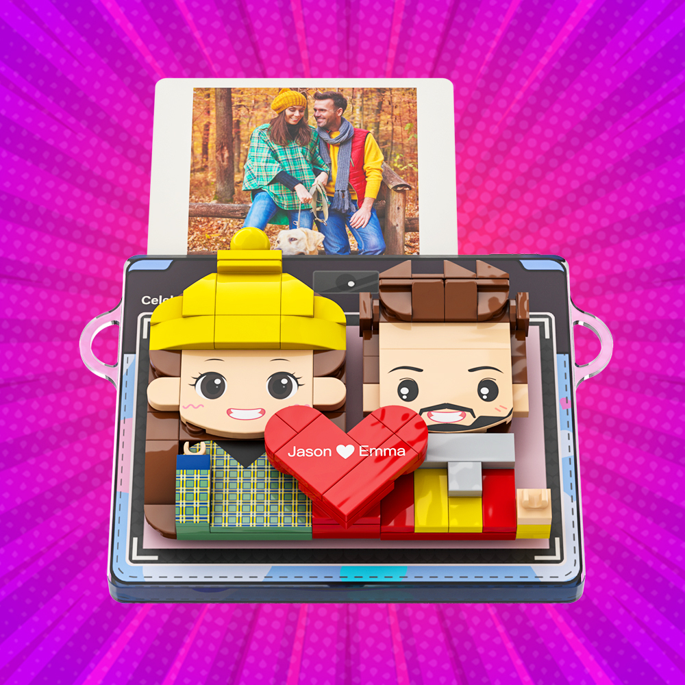 Custom Couple Brick Figure Fridge Magnets Polaroid Style Gift Fridge Magnet Gift For Couple - 
