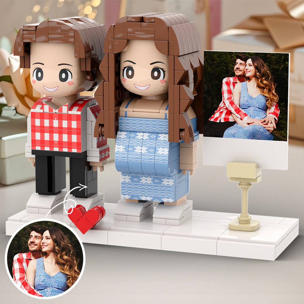 Pregnancy Gift Customized Duddu Couple Brick Figures DIY Universal Interlocking Plastic Toy with Photo Anniversary Gift - 