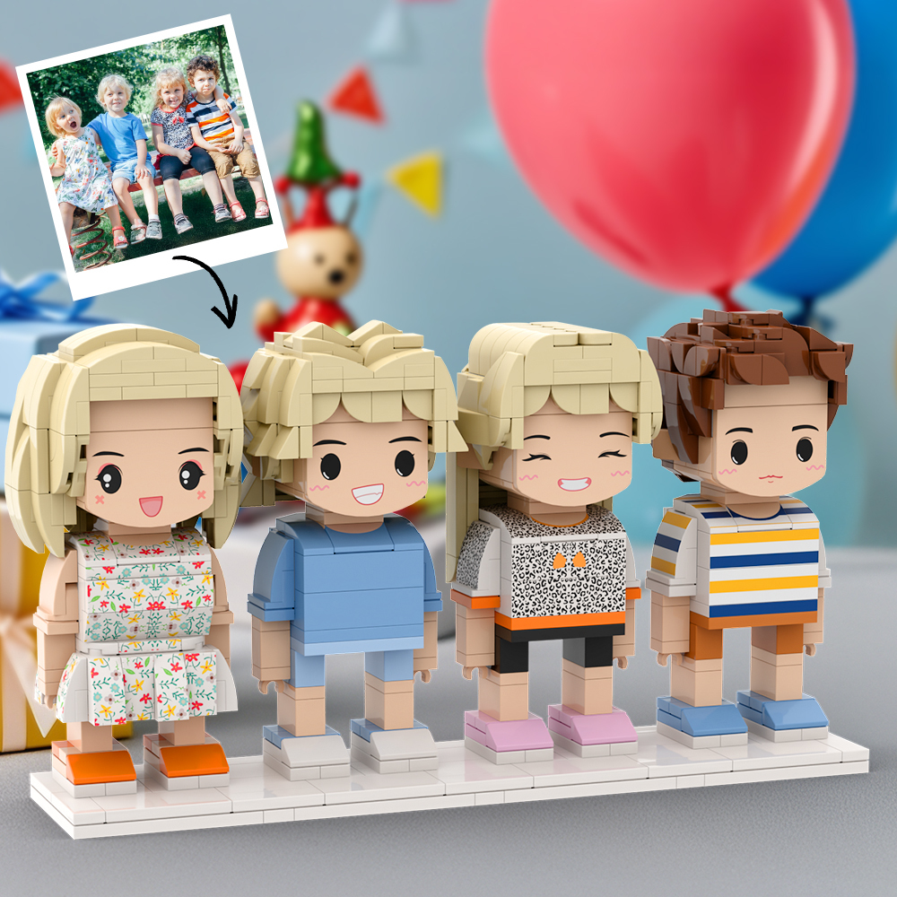Customizable 4 People Cute Face Custom Brick Figures Full Body Happy Children's Day - 