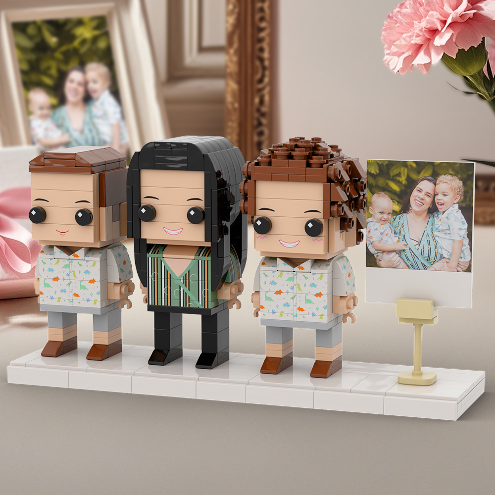 Gift for Mom Full Body Customizable 3 People Photo Frame Custom Brick Figures Perfect Gifts for Family - 