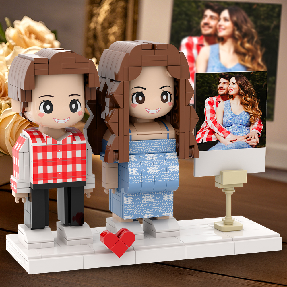 Pregnancy Gift Customized Duddu Couple Brick Figures DIY Universal Interlocking Plastic Toy with Photo Anniversary Gift - 