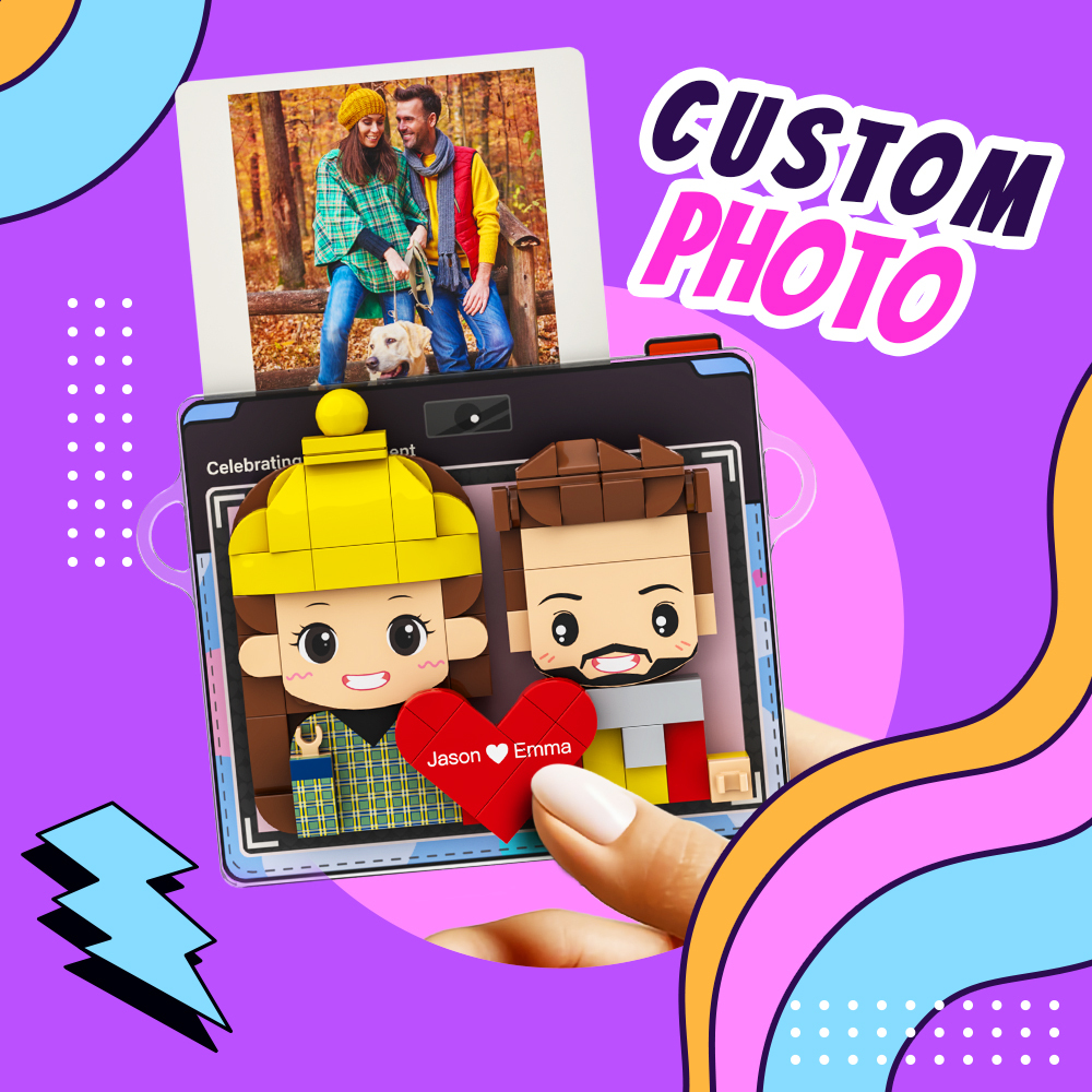 Custom Couple Brick Figure Fridge Magnets Polaroid Style Gift Fridge Magnet Gift For Couple - 