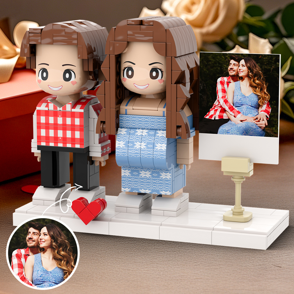 Pregnancy Gift Customized Duddu Couple Brick Figures DIY Universal Interlocking Plastic Toy with Photo Anniversary Gift - 