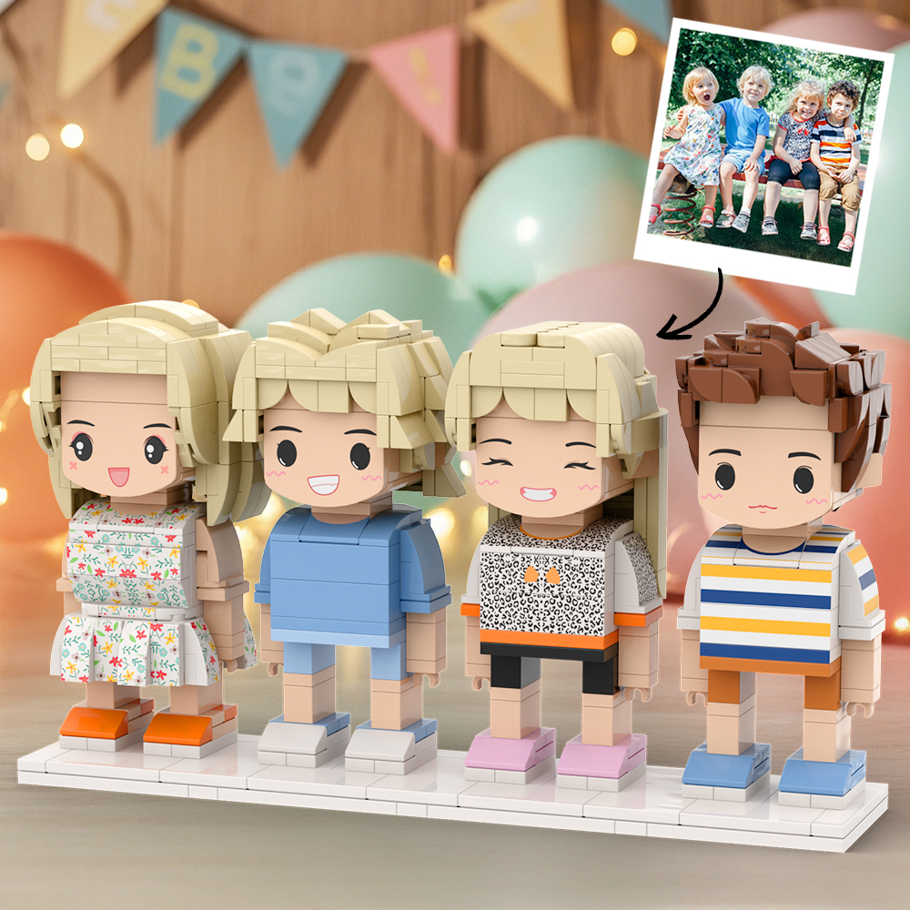 Customizable 4 People Cute Face Custom Brick Figures Full Body Happy Children's Day - 