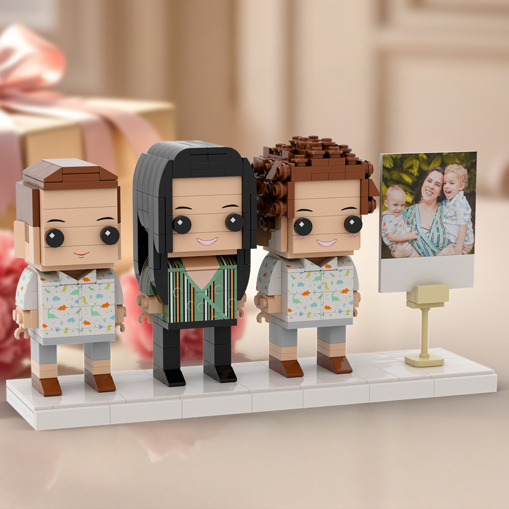 Gift for Mom Full Body Customizable 3 People Photo Frame Custom Brick Figures Perfect Gifts for Family - 