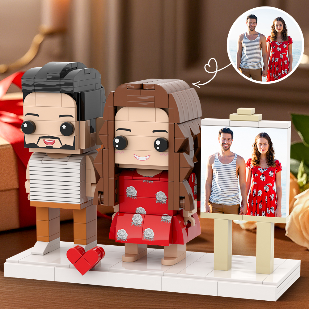 Anniversary Gift for Wife Full Body Customizable 2 People Photo Frame Custom Cute Brick Figures - 
