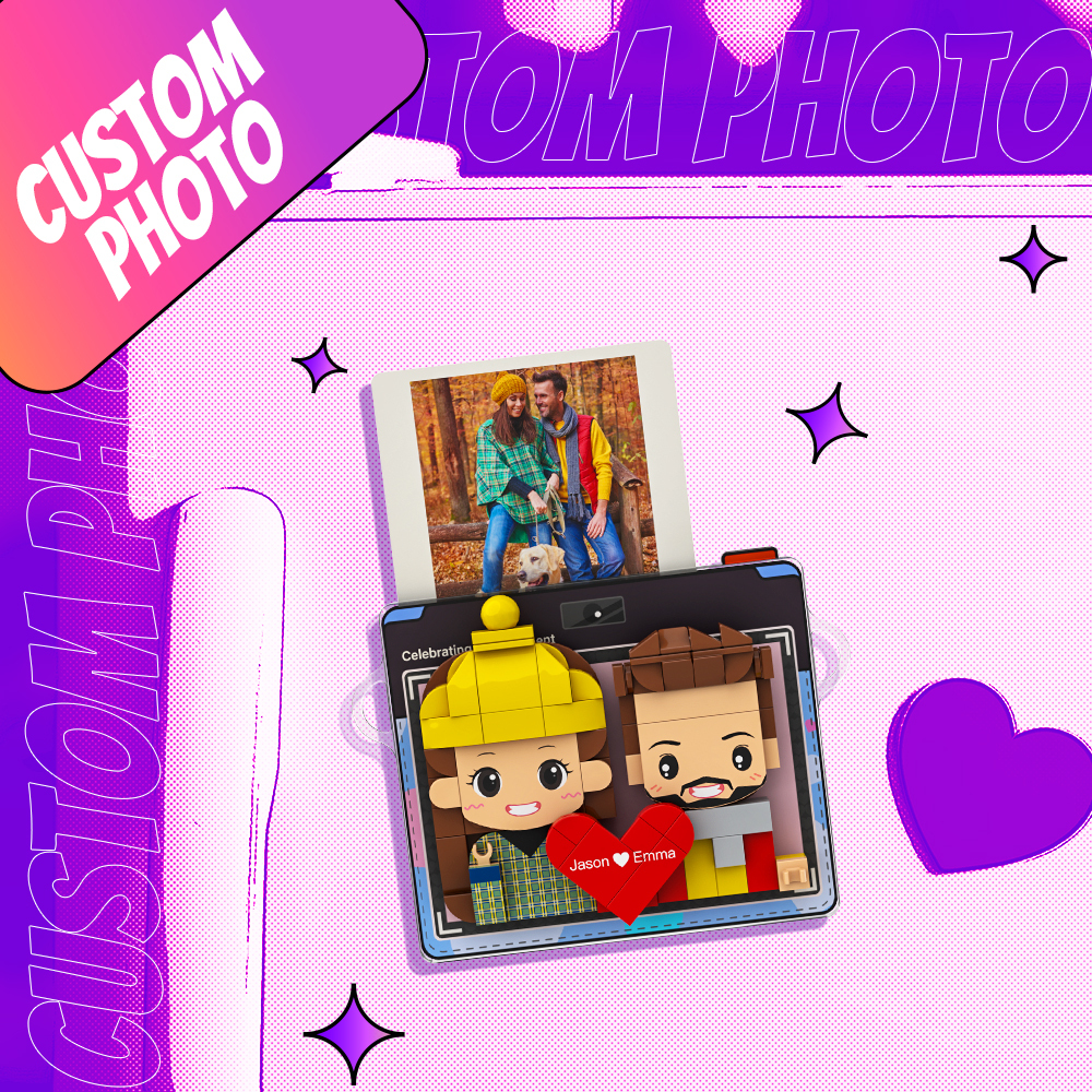 Custom Couple Brick Figure Fridge Magnets Polaroid Style Gift Fridge Magnet Gift For Couple - 