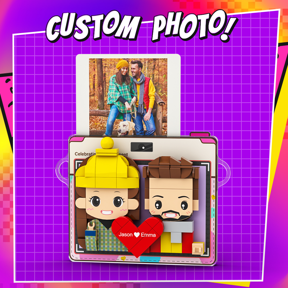 Custom Couple Brick Figure Fridge Magnets Polaroid Style Gift Fridge Magnet Gift For Couple - 