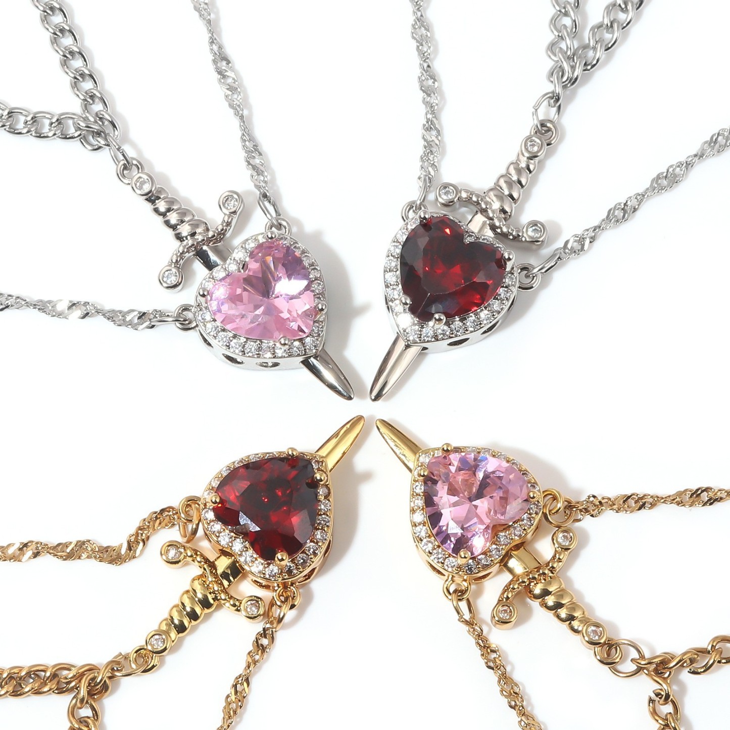 "Love's Pierce" Magnetic Heart & Sword Couple Necklace Set "One Heart, One Blade" Love Connection Necklaces - 