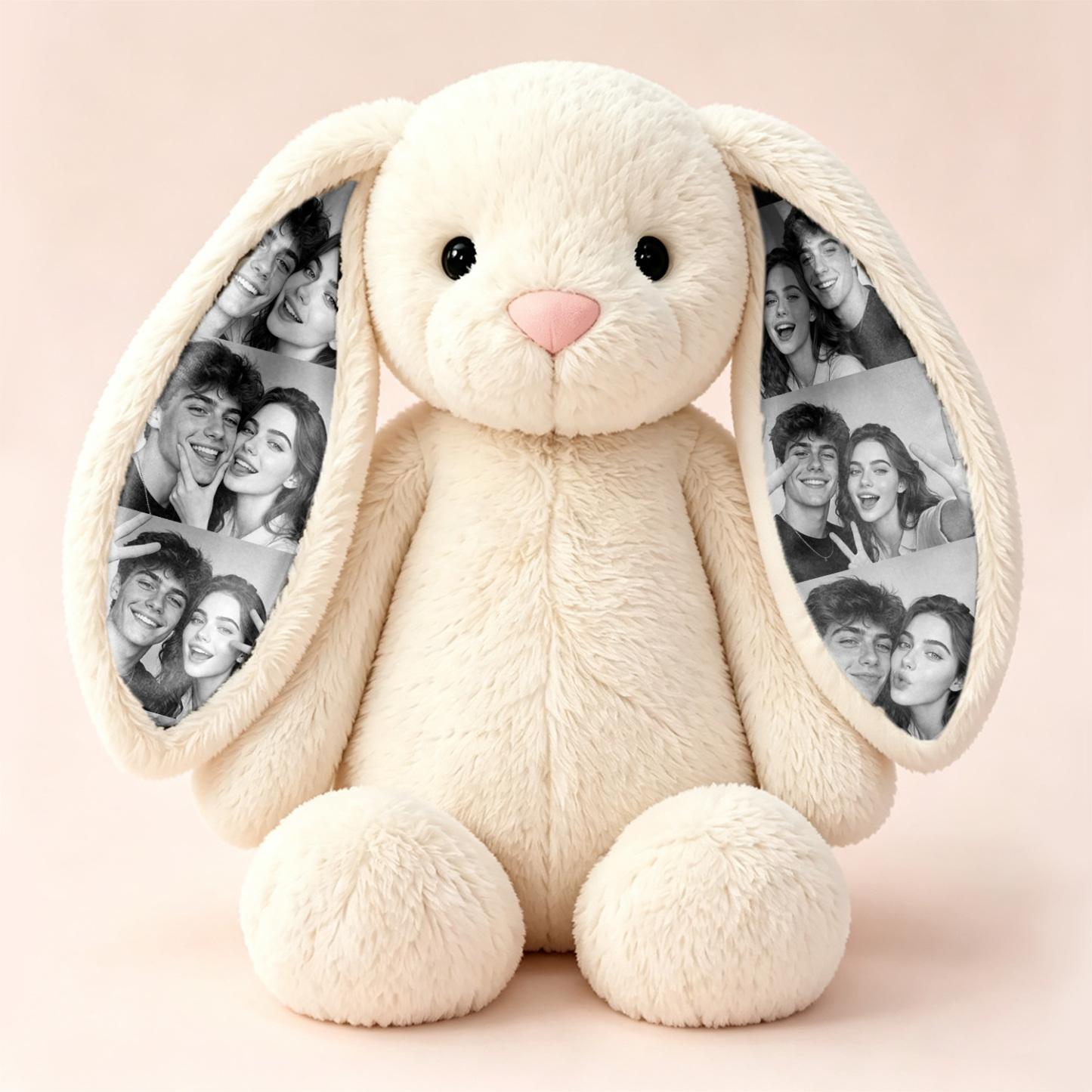 Custom Photo Bunny Plush – Personalized Hidden Ear Picture Bunny Gift for Couples Anniversary Gifts - 