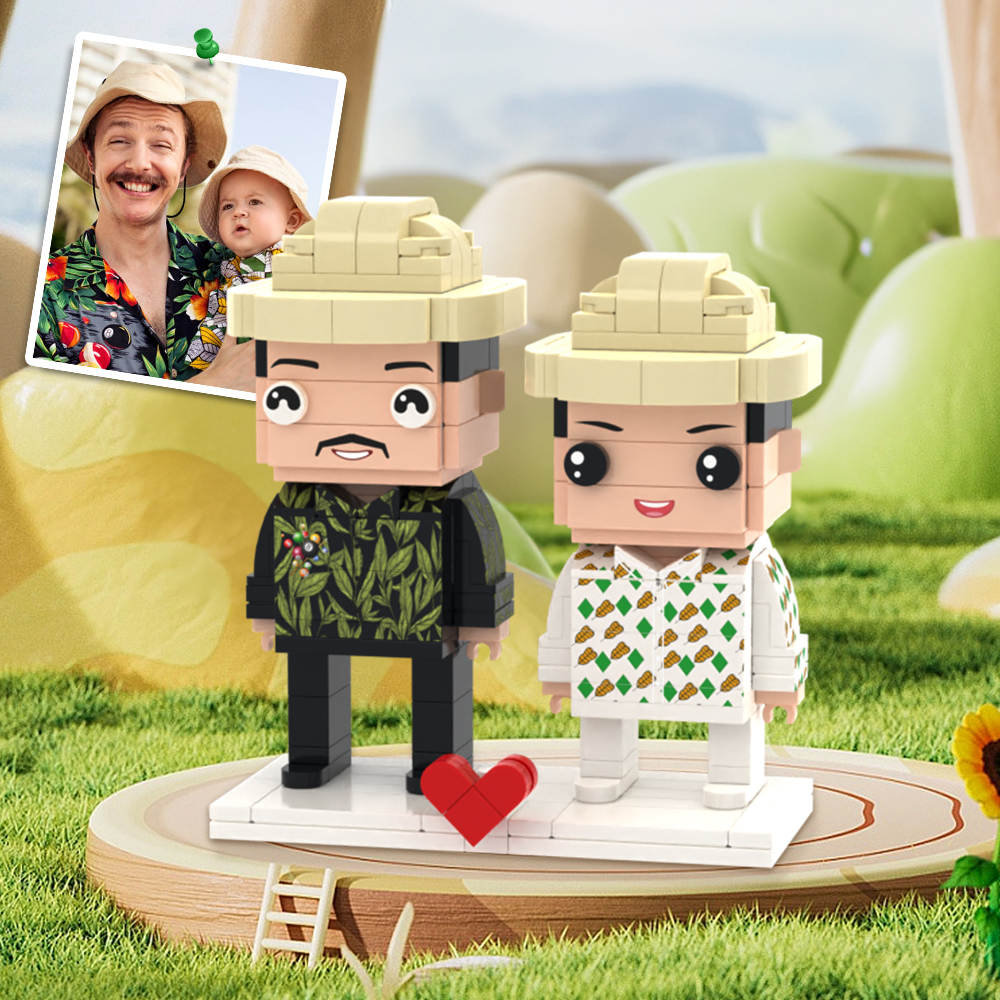 Father and Cute Son Custom Brick Figures Perfect Gift for Father's Day Full Body 2 People - 