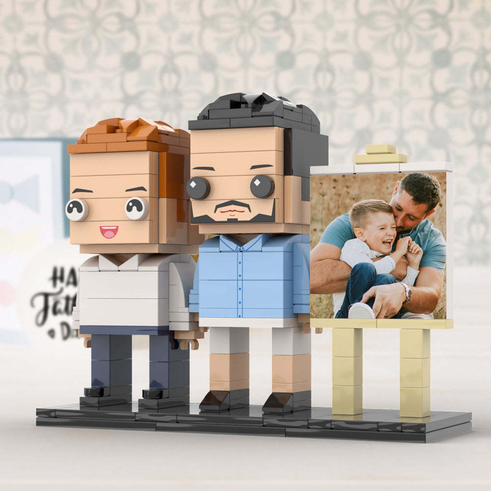 Full Body Customizable 2 People Dad Cuddle His Son Little Boy Photo Frame Personalized Custom Brick Figures Small Particle Block Toy Personalized For Father's Day - minebrickuk