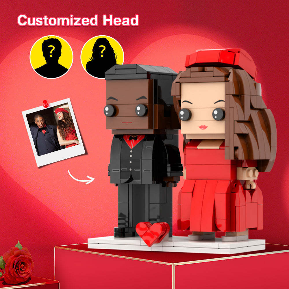 Classic Valentine's Day Black And Red Couple Gift Brick Figures Personalized Couples Brick Figures Small Particle Block - minebrickuk