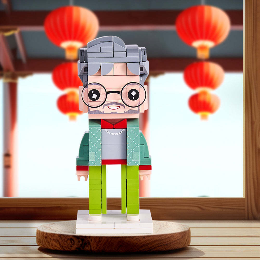 Stylish Green Jacket Old Man Classic Full Body Customizable 1 Person Custom BrickHeads Upgraded Version Small Particle Block Toy - minebrickuk