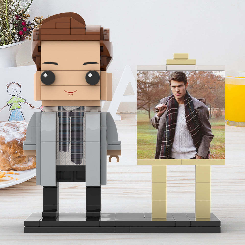 Full Body Customizable 1 Person Stylish Young Daddy With Scarf Custom Brick with Frame Figures Small Particle Block Toy Brick Me Figures For Father's Day - minebrickuk
