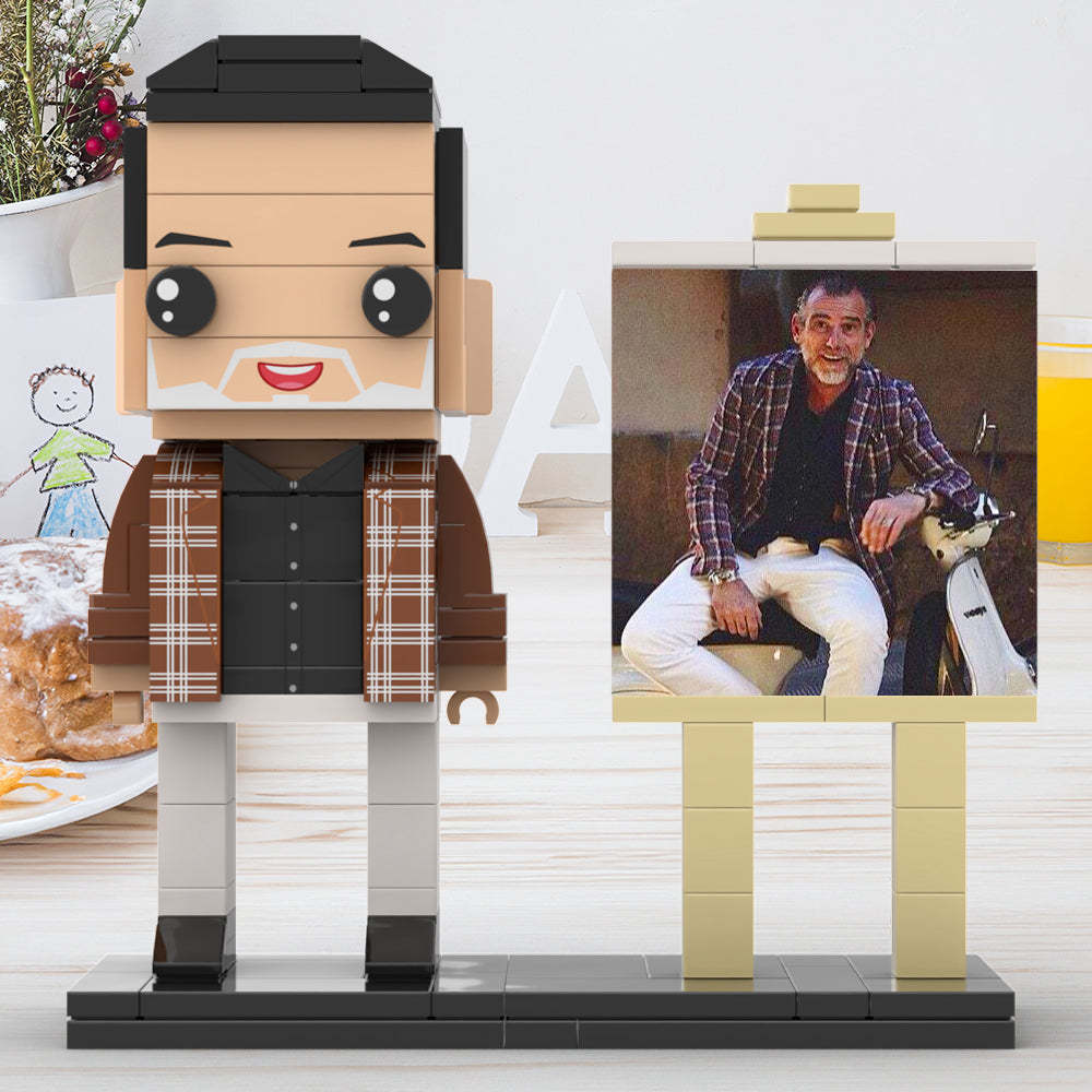 Full Body Customizable 1 Person Cool Daddy  in Classic Plaid Shirt Custom Brick with Frame Figures Small Particle Block Toy Brick Me Figures For Father's Day - minebrickuk