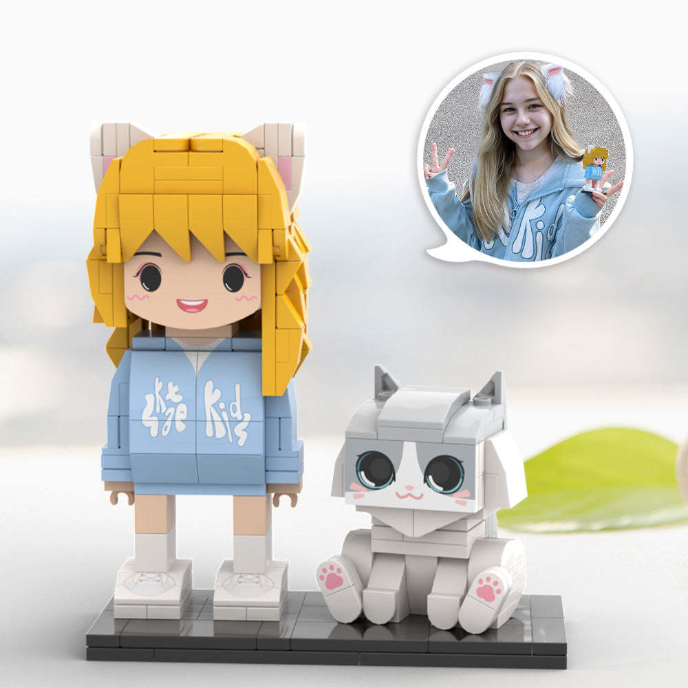 Full Body Customizable Cute Brick Figures Persaonalized Cute Brick Figures with Cat Small Particle Block Toy - minebrickuk