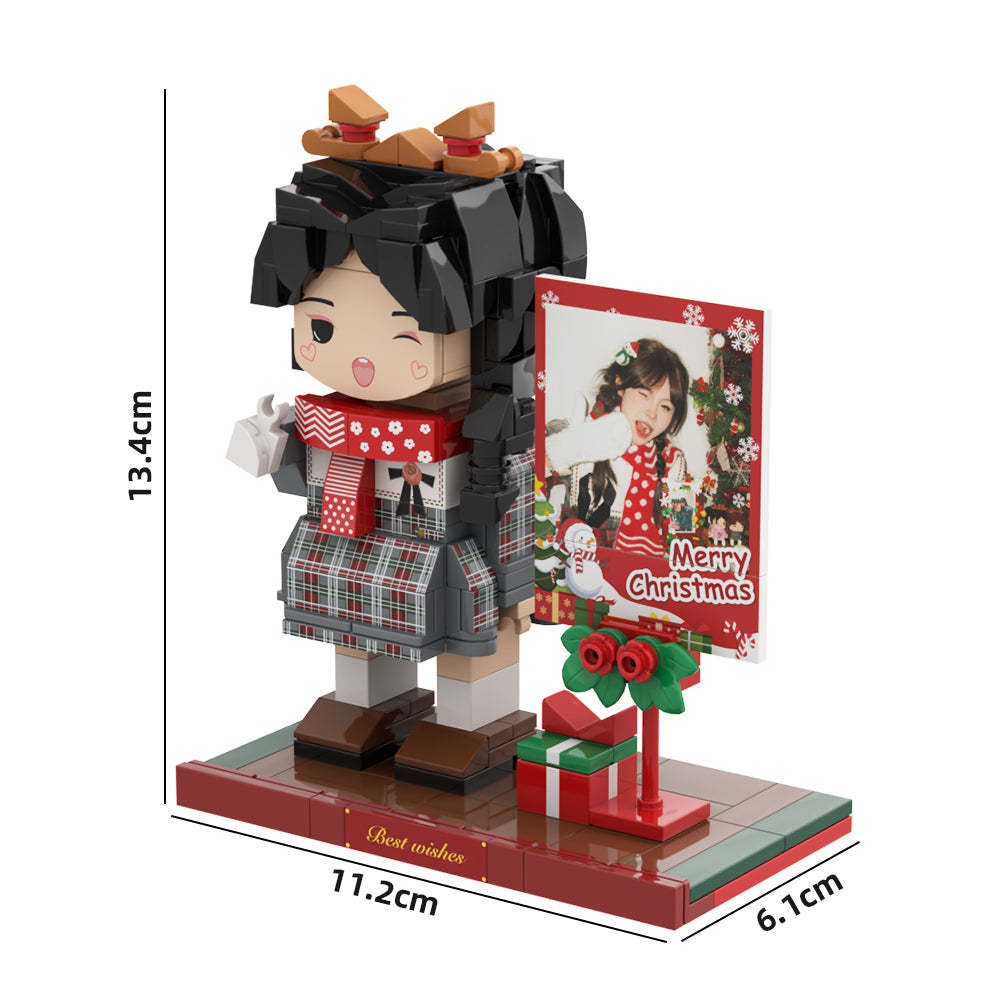 Christmas Brick Figures Full Body Custom 1 Person Cute Face Brick Figures with Frame Small Particle Block Toy - minebrickuk