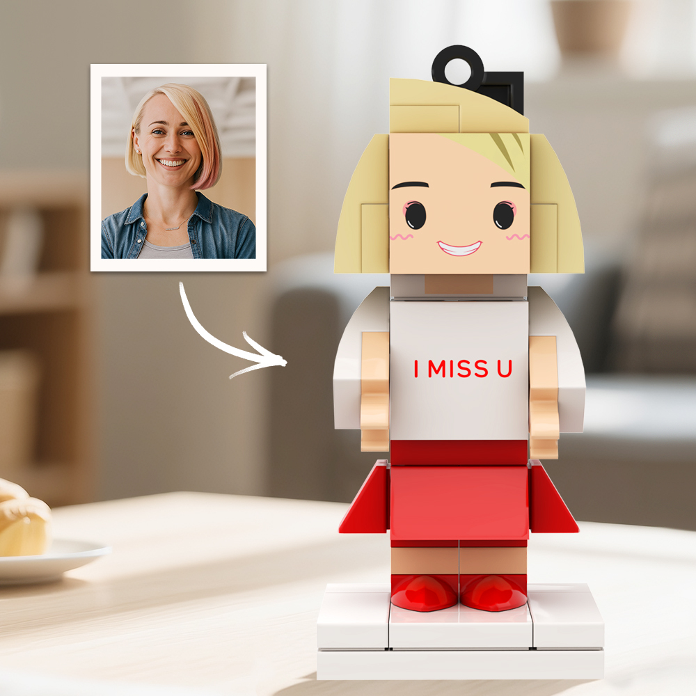 Customized Head Brick Figure I MISS U Custom Mini Brick Figures Small Particle Block Keychain - 